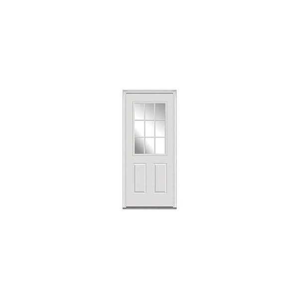 National Door Company 1/2 Lite 2-Panel 36x80" Front Door, White - Rh, White Grilles