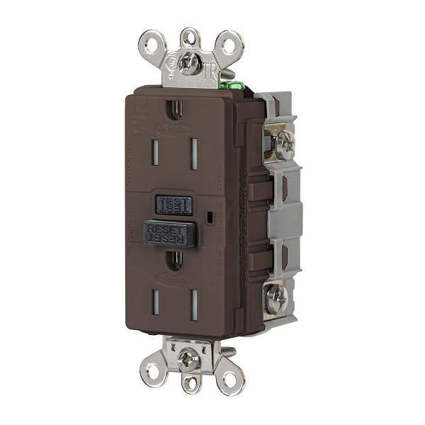 Hubbell Wiring Autoguard 15a 125v Extra Heavy Duty Ind Tr/Wr Gfci Recp Brown