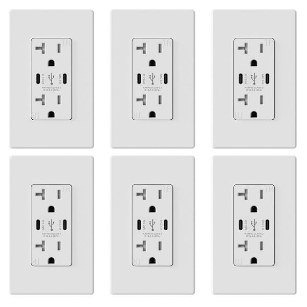 Elegrp 30w 6.0 Amp 3-Port USB Wall Outlet, Matte White Package Of 6 R1820D60CC-WH6