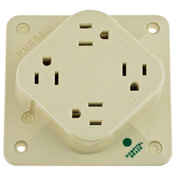 Hubbell 15 Amp 125 Volt Four Outlet 4-Plex Hospital-Grade Standard Outlet (Ivory)
