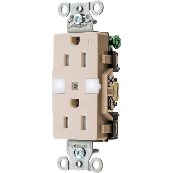 Hubbell 15 Amp 125 Volt Decorator Nightlight Duplex Standard Outlet (Light Almond)