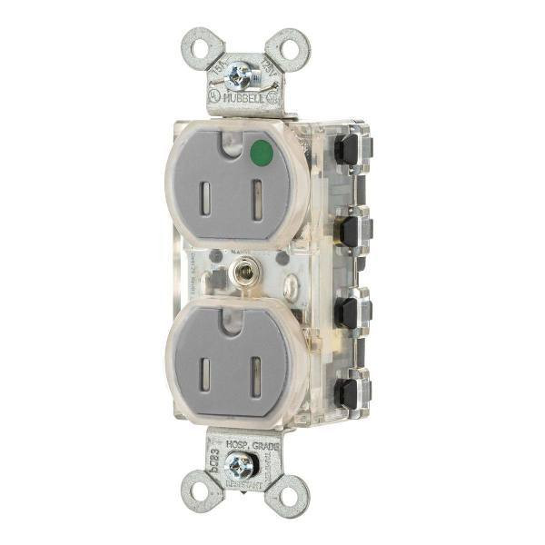Hubbell Wiring Snapconnect 15a 125v Hospital Tr Illuminated Duplex Recp Gray