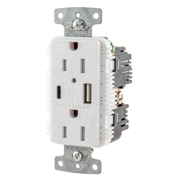 Hubbell Wiring 15 Amp 125 Volt USB A/C Duplex Receptacle White