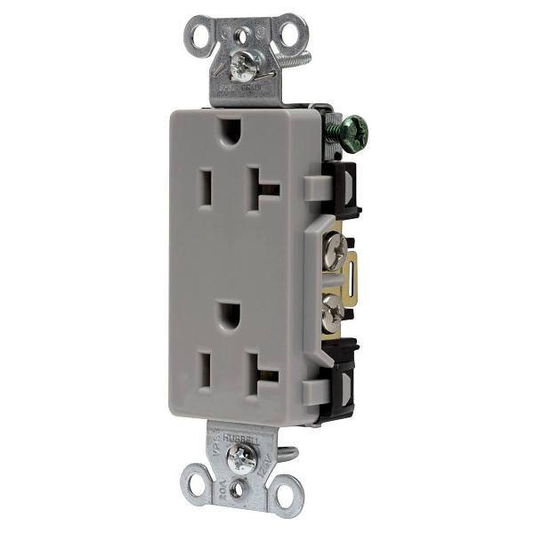 Hubbell Wiring Straight Blade 20a 125v Deco/Com/Ind Dplx Recp Gry Package Of 10