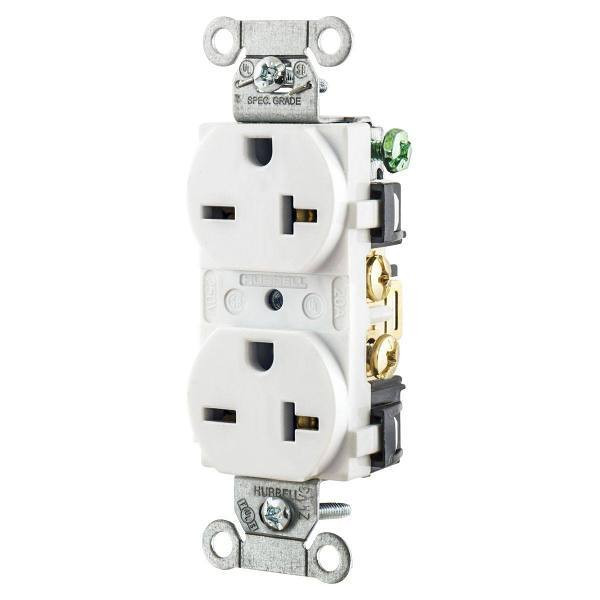 Hubbell Wiring Straight Blade 20a 250v Heavy Duplex Recp White Package Of 10