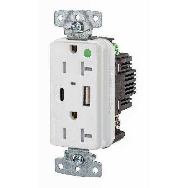 Hubbell Wiring Devices 20a Hospital Grade USB A/C Power Delivery Rec White