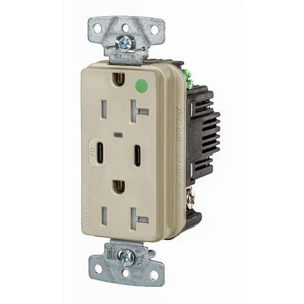 Hubbell Wiring Devices 20a Hospital Grade USB C Power Delivery Rec Ivory