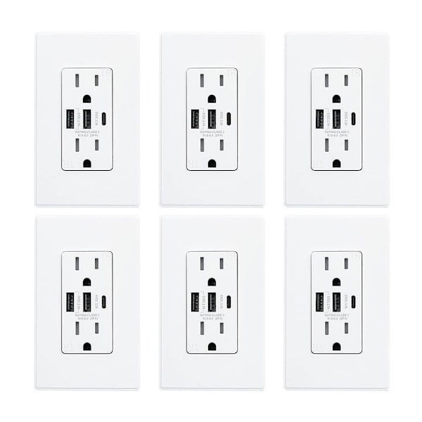 Elegrp 30w 6.0 Amp 3-Port USB Wall Outlet Matte White Package Of 6