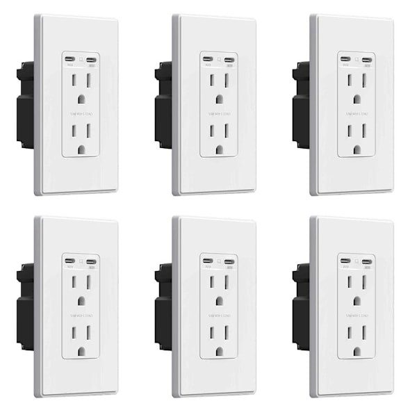 Elegrp 130w Dual Type C USB Wall Outlet, Ul Listed, White Package Of 6