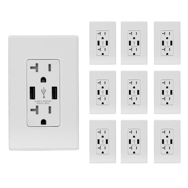 Elegrp 25w Dual Type A USB Wall Outlet White Package Of 10