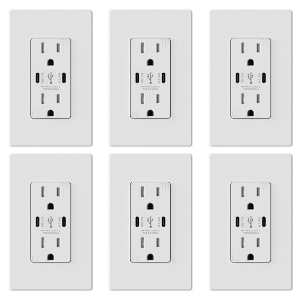 Elegrp 3-Port USB Wall Outlet, 15a Duplex Receptacle, Matte White Package Of 6