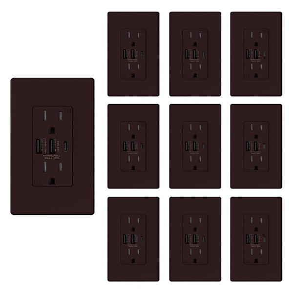 Elegrp 30w 3port USB Wall Outlet 15a Duplex Receptacle Matte Brown Package Of 10