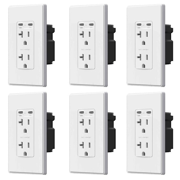 Elegrp 130w Dual Type C USB Wall Outlet, White Package Of 6