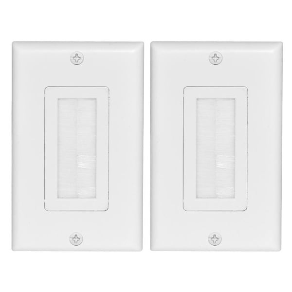 Newhouse Hardware Brush Wall Plate With Cable Pass Through, White, Package Of 2 BRWP-WH-02