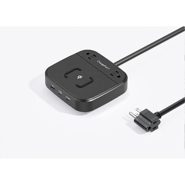 Chargeport PRO Charging Station, Wireless And Usb, Black, 8'