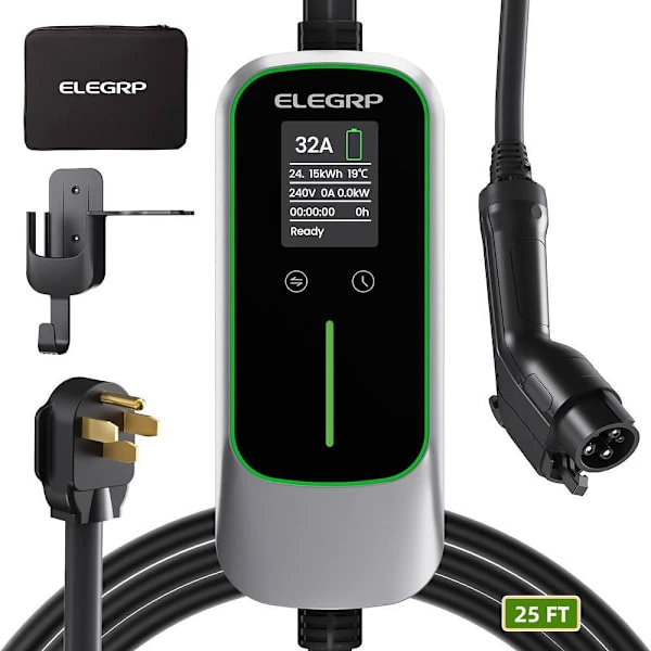 Elegrp Level 2 Portable Ev Charger For Bev/Phev With 25' Cable, 32a 240v
