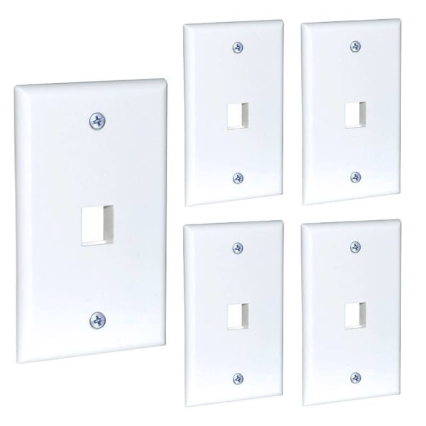 Newhouse Hardware 1-Port Keystone Jack Wall Plate, White, Package Of 5
