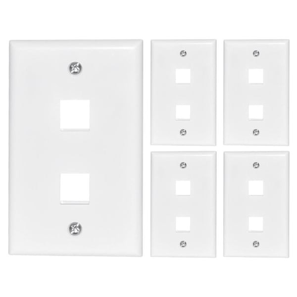 Newhouse Hardware 2-Port Keystone Jack Wall Plate, White, Package Of 5