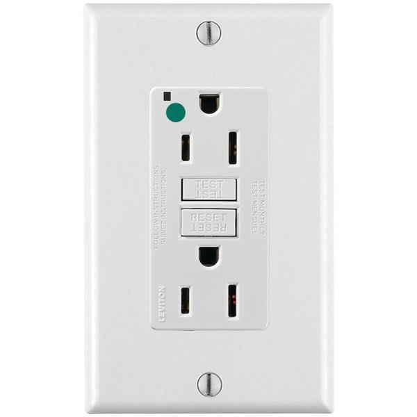 Leviton 15 Amp Self-Test Hospital Grade Duplex Gfci Outlet With Led, White