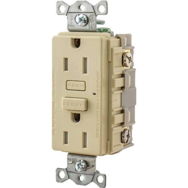 Hubbell 15a 125v Commercial Self-Test LED Gfci (Ivory)