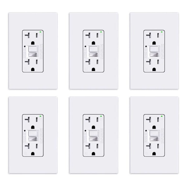 Maintenance Warehouse 20 Amp 125-Volt Tamper-Resistant Self-Test Gfci Receptacle, Night Light And Wall Plate In White 6-Pack