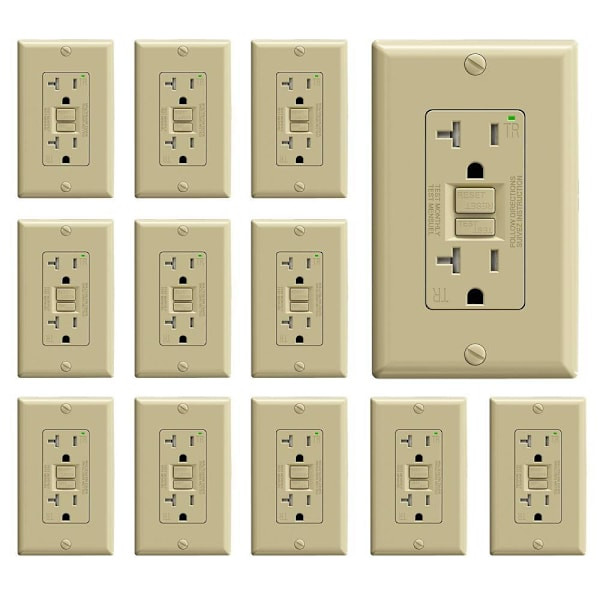Maintenance Warehouse 20 Amp 125-Volt Tamper-Resistant Self-Test Gfci Receptacle With Wall Plate In Ivory 12-Pack