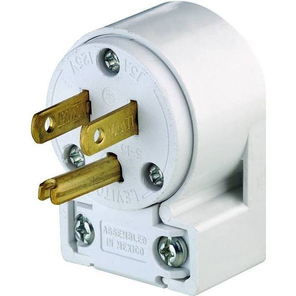 Leviton 15a 125v Commercial-Grade Straight Blade Angle Plug (White)