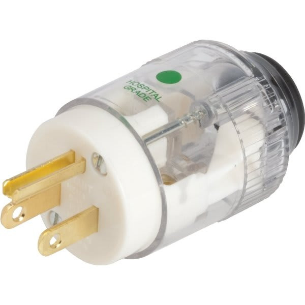 Hubbell Python Dead Male Plug, 125 Vac, 15 A, 2 Poles, 3 Wires, Clear