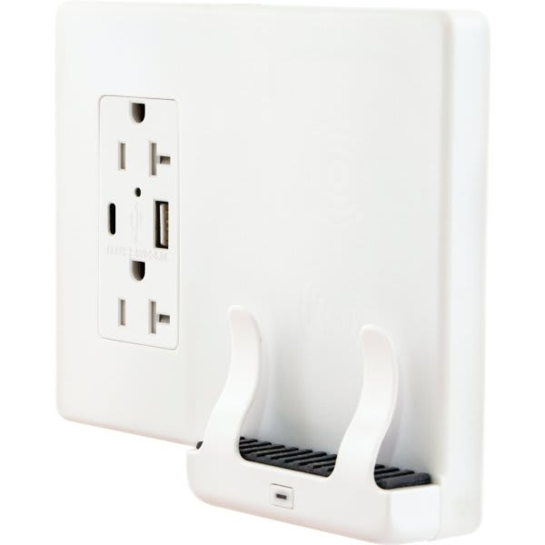 Hubbell 20 Amp Duplex Standard Outlet W/ Type A And C Wireless Charger (White)