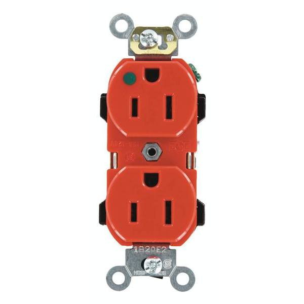 Leviton 15a 125v 2-Pole Hospital-Grade Duplex Outlet Straight Blade (Red)