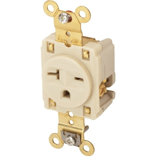 Hubbell 20 Amp 250 Volt Self-Ground Straight Blade Duplex Standard Outlet (Ivory)