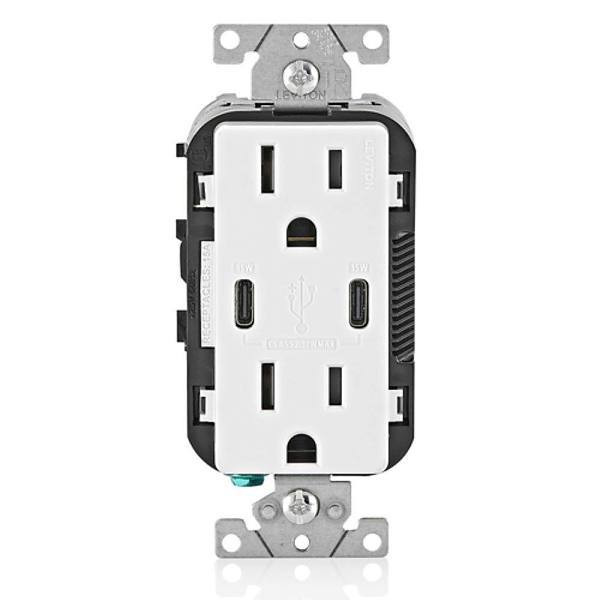 Leviton 15a Decora Receptacle With Type C / C Usb, Tamper-Resitant, White