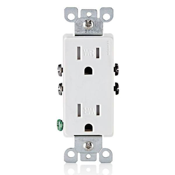 Leviton 15a Decora Receptacle, Weather And Tamper-Resistant, Nema 5-15r, White