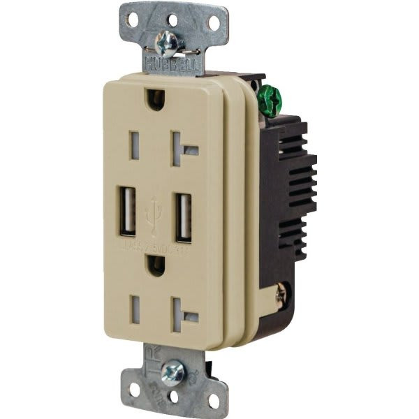 Hubbell 20 Amp 125 Volt Decorator Duplex Standard Outlet (Ivory)