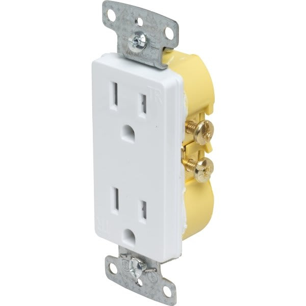 Hubbell 15 Amp 125 Volt Self-Grounding Residential Decorator Straight Blade Duplex Standard Outlet (White)