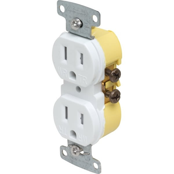 Hubbell 15 Amp 125 Volt Self-Grounding Residential Straight Blade Duplex Standard Outlet (White)