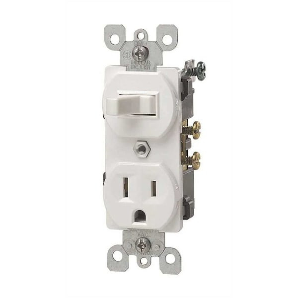 Leviton 15 Amp Commercial Grade Combination Single Pole Toggle Switch And Receptacle, White 5225-W