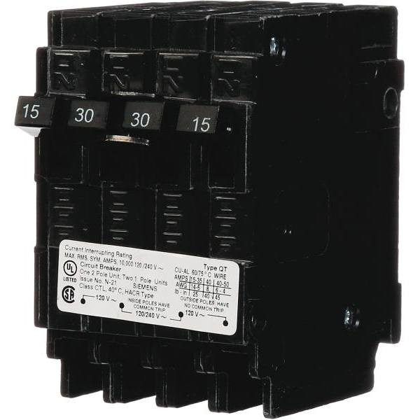 Siemens Triplex 2-Outer 15a 1-Pole And 1-Inner 30a 2-Pole Circuit Breaker