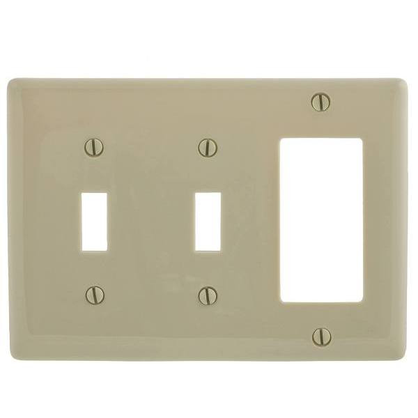 Hubbell 3-Gang Ivory Medium Size Toggle And Decorator Wall Plate