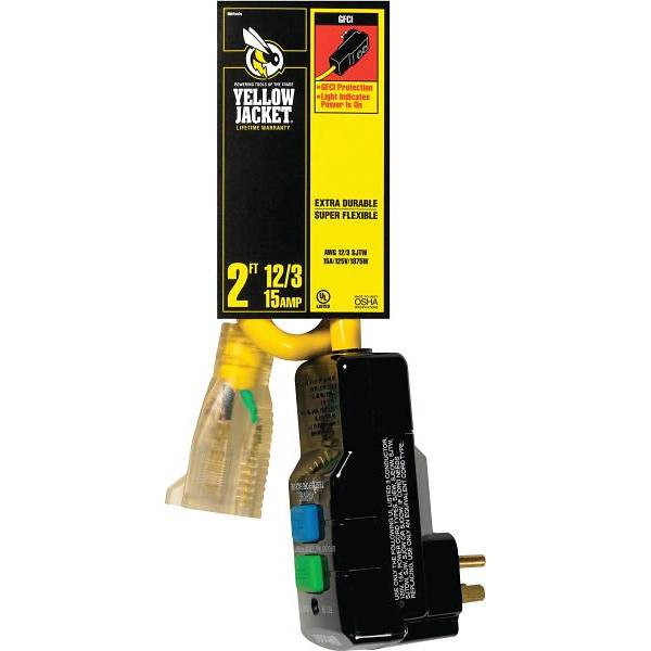 Yellow Jacket 2 Ft. 12/3 Sjtw Right-Angle Gfci Extension Cord W/ Power Light Plug