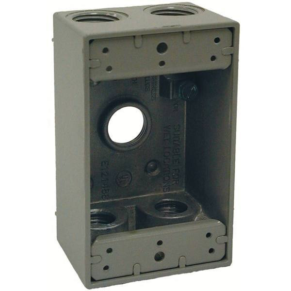 Bell N3r Eletrical Box, 1-Gang, Weatherproof, 5 Outlets, 1/2", 2 Closure Plugs, Aluminum