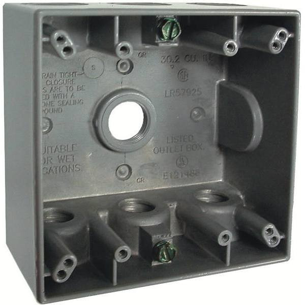 Bell N3r Outdoor Electrical Box, 2-Gang, Weatherproof, 7 Outlets, 1/2", 2 Plugs Aluminum