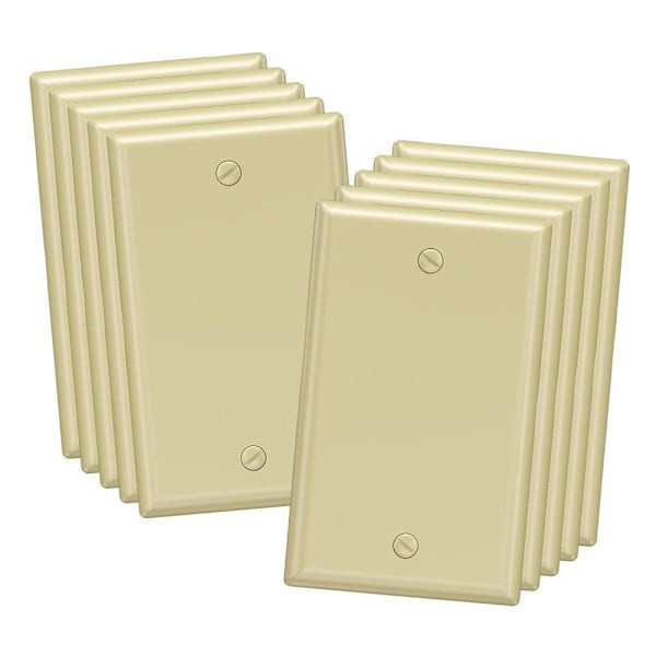 Maintenance Warehouse 1-Gang Unbreakable Polycarbonate Jumbo Blank Wall Plate In Gloss Ivory, 10-Pack