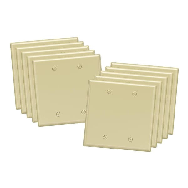 Maintenance Warehouse 2-Gang Unbreakable Polycarbonate Standard-Size Blank Wall Plate In Gloss Ivory, 10-Pack