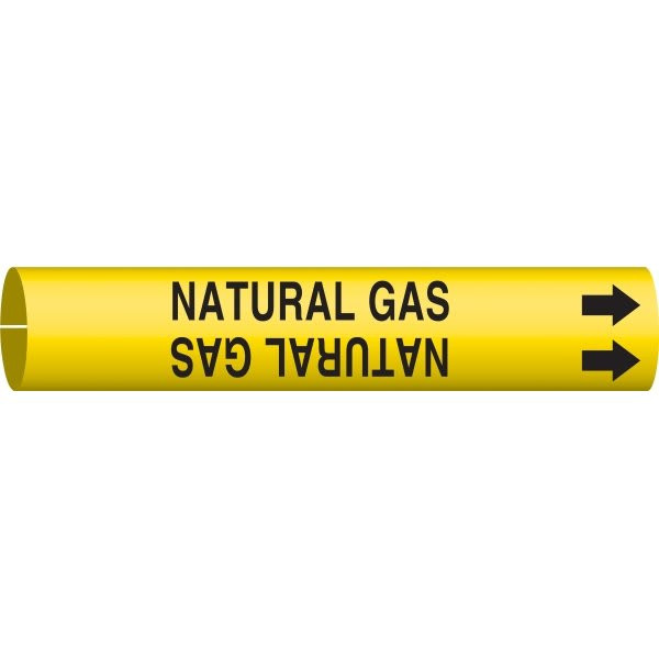 Brady Yellow Snap-On Pipe Marker "Natural Gas" Fits Pipe OD 3/4 To 1-3/8"