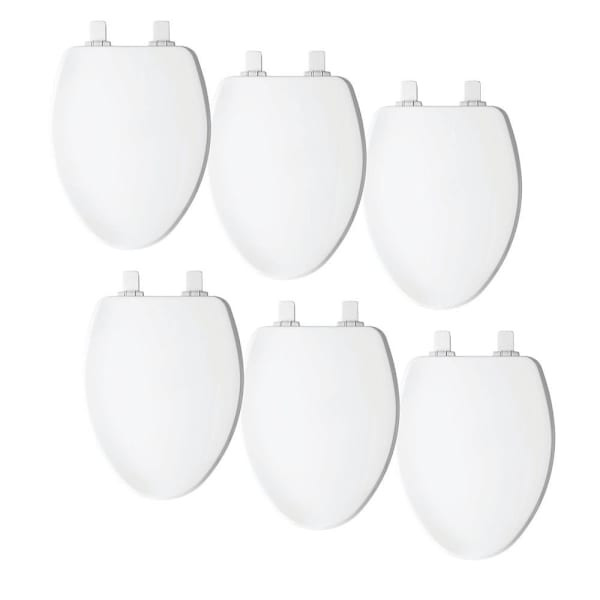 Bemis Whisper-Close Stay-Tite Easy-Clean Precision-Fit Elongated Wood Closed Front Toilet Seats In White, 6-Pack