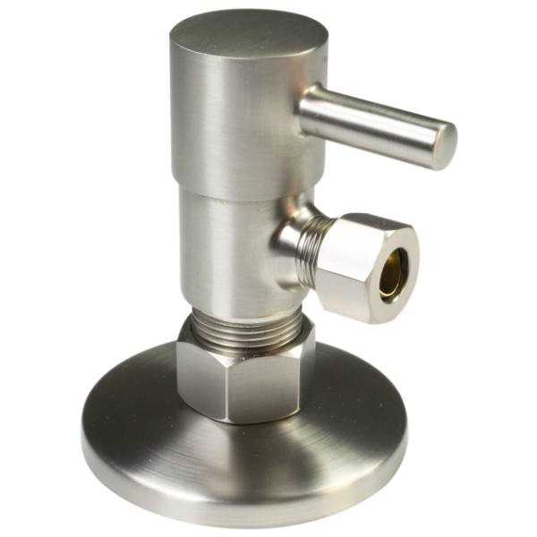 Westbrass Angle Stop, Round 1/4-Turn Ceramic Disc, 1/2 In. Satin Nickel