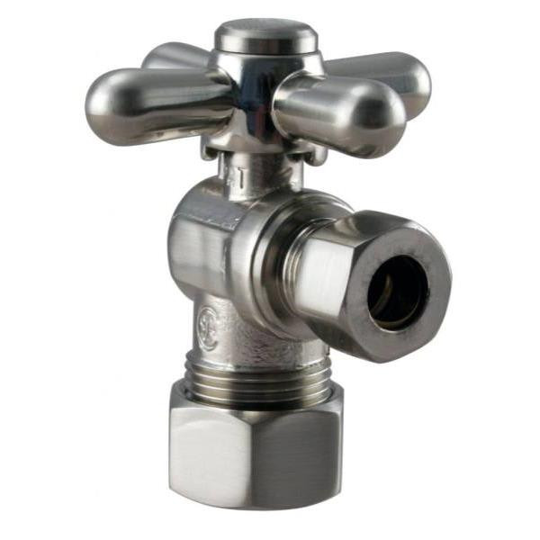Westbrass Angle Stop 5/8in. Od X 3/ In Od - 1/4-Turn Cross Handle Satin Nickel