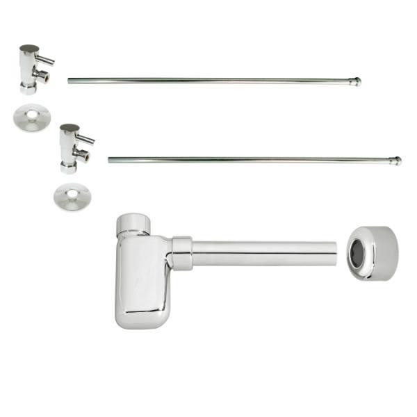 Westbrass  Brass Flat Trap 1/4-Turn Lavatory Kit Valves/Risers, Polish Nickel