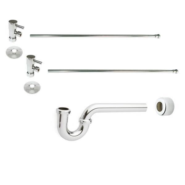 Westbrass Brass P-Trap 1/4-Turn Lavatory Kit Valves And Risers, Polished Nickel